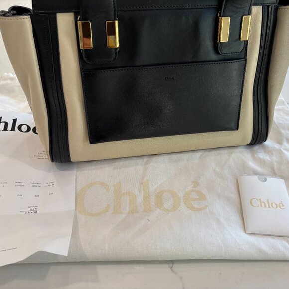 CHLOE  Calfskin Medium Alice Satchel Husky White and Black - Picture 8 of 15